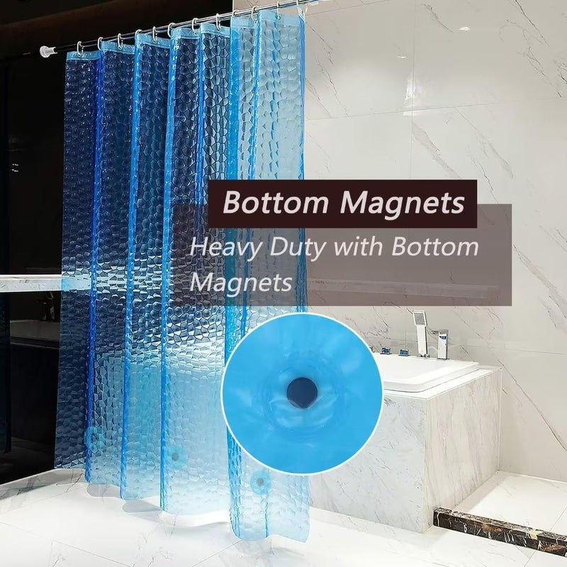 TIKABC Shower Curtain Liner, 4G EVA Blue Water Cube Shower Liner, Plastic Waterproof Shower Curtains, 72x72 inch with Grommet Holes 3 Magnetic Weights - Image 4